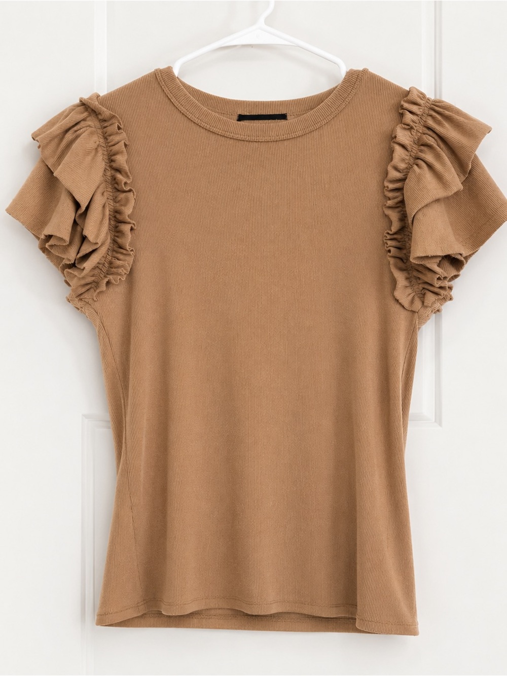 Express Double Ruffle Top, Camel, Medium